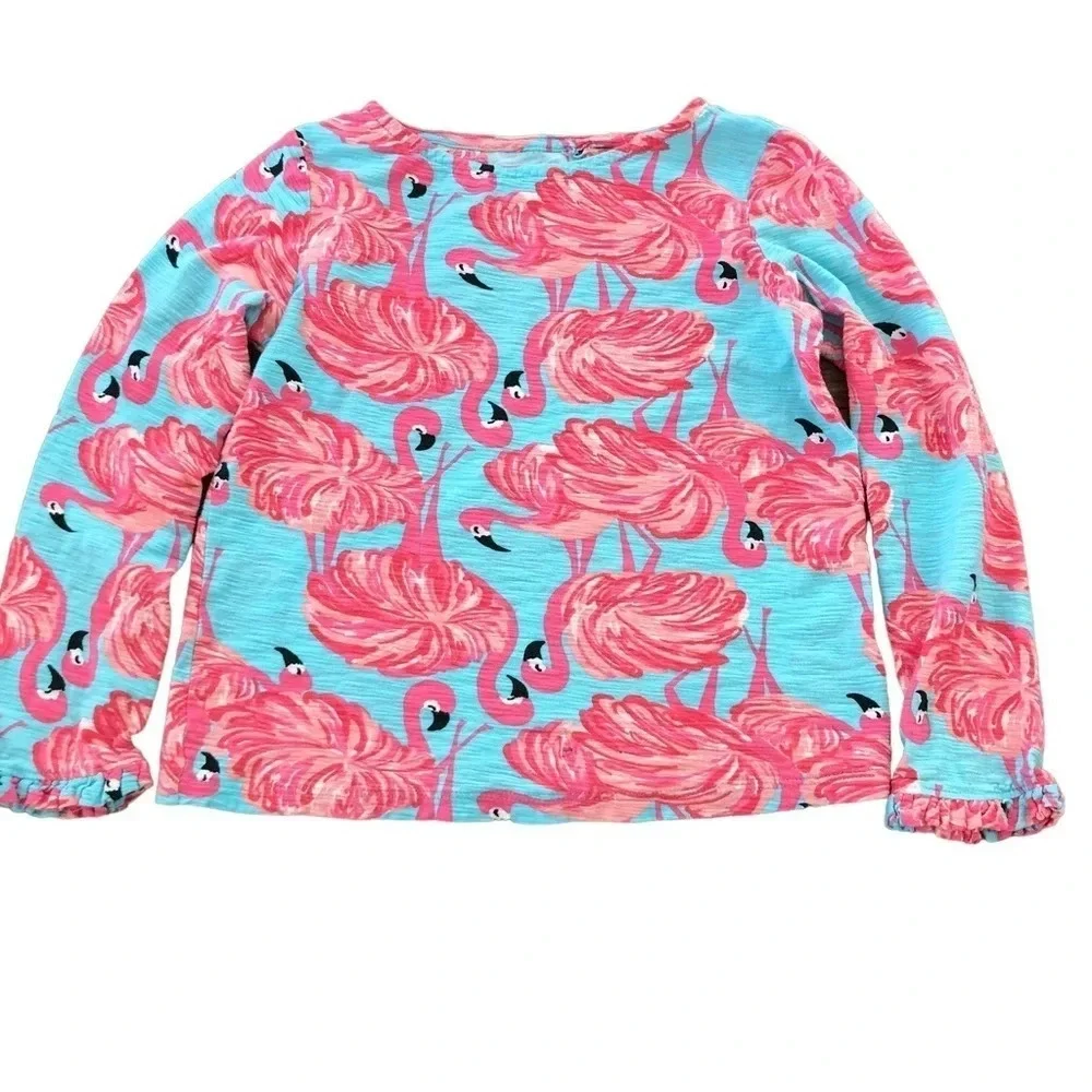 Play condition Lilly Pulitzer Girls size 4 Flamingo Print Knit Top‎ Blue Pink